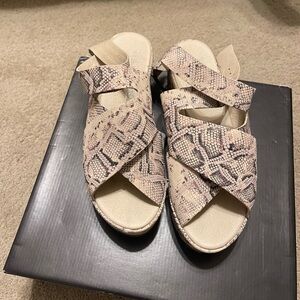 Matisse Beige and Black Snakeskin Sandals